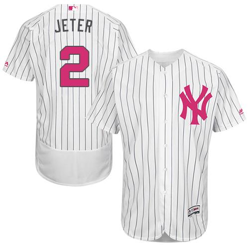 Yankees #2 Derek Jeter White Strip Flexbase Authentic Collection Mother's Day Stitched MLB Jersey